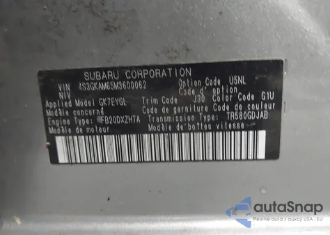 2021 Subaru Impreza Sport z USA, uszkodzony, nr VIN 4S3GKAM65M3600062